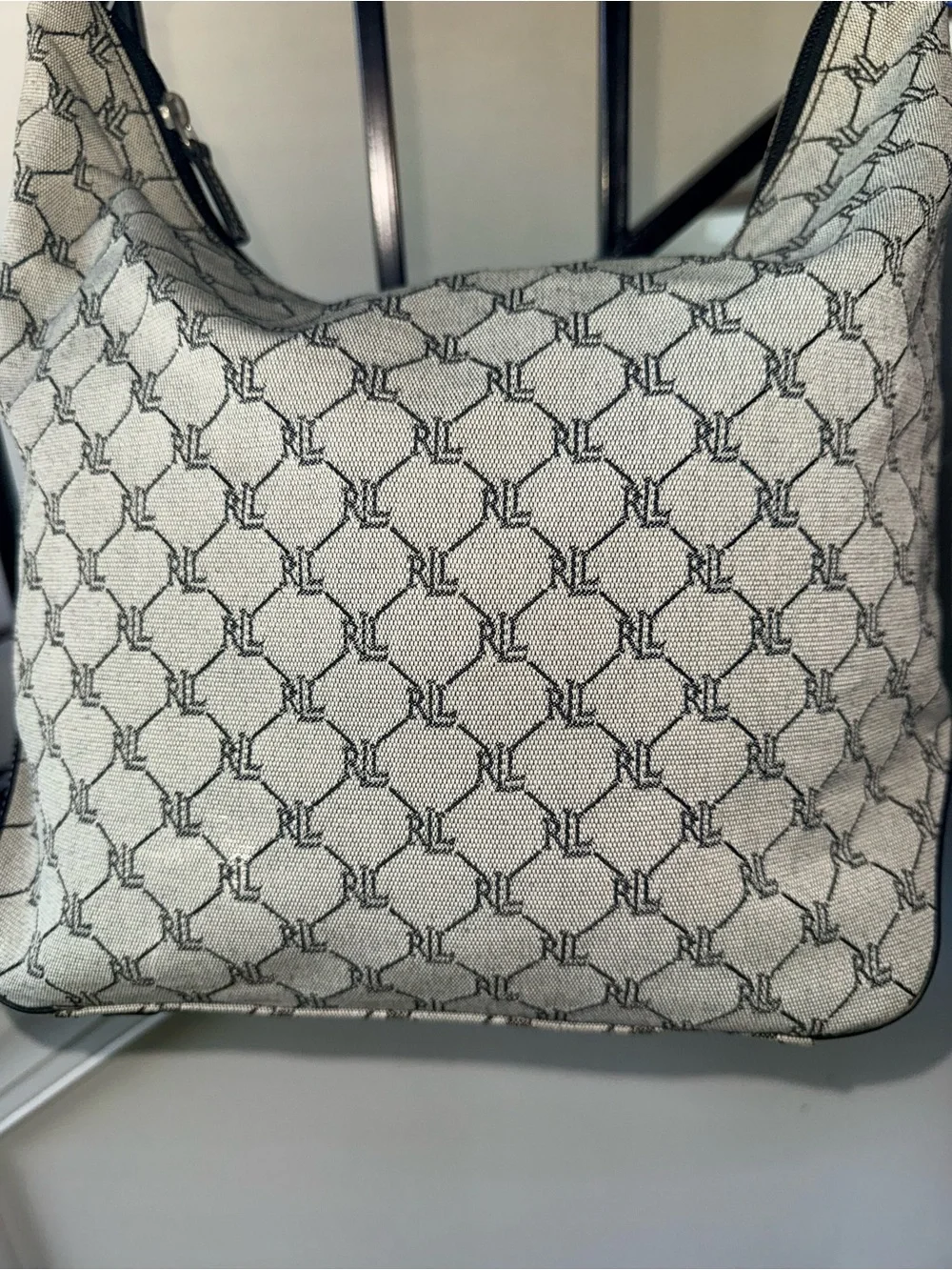 Vintage Lauren Ralph Lauren Gray Monogram Hobo Shoulder Bag